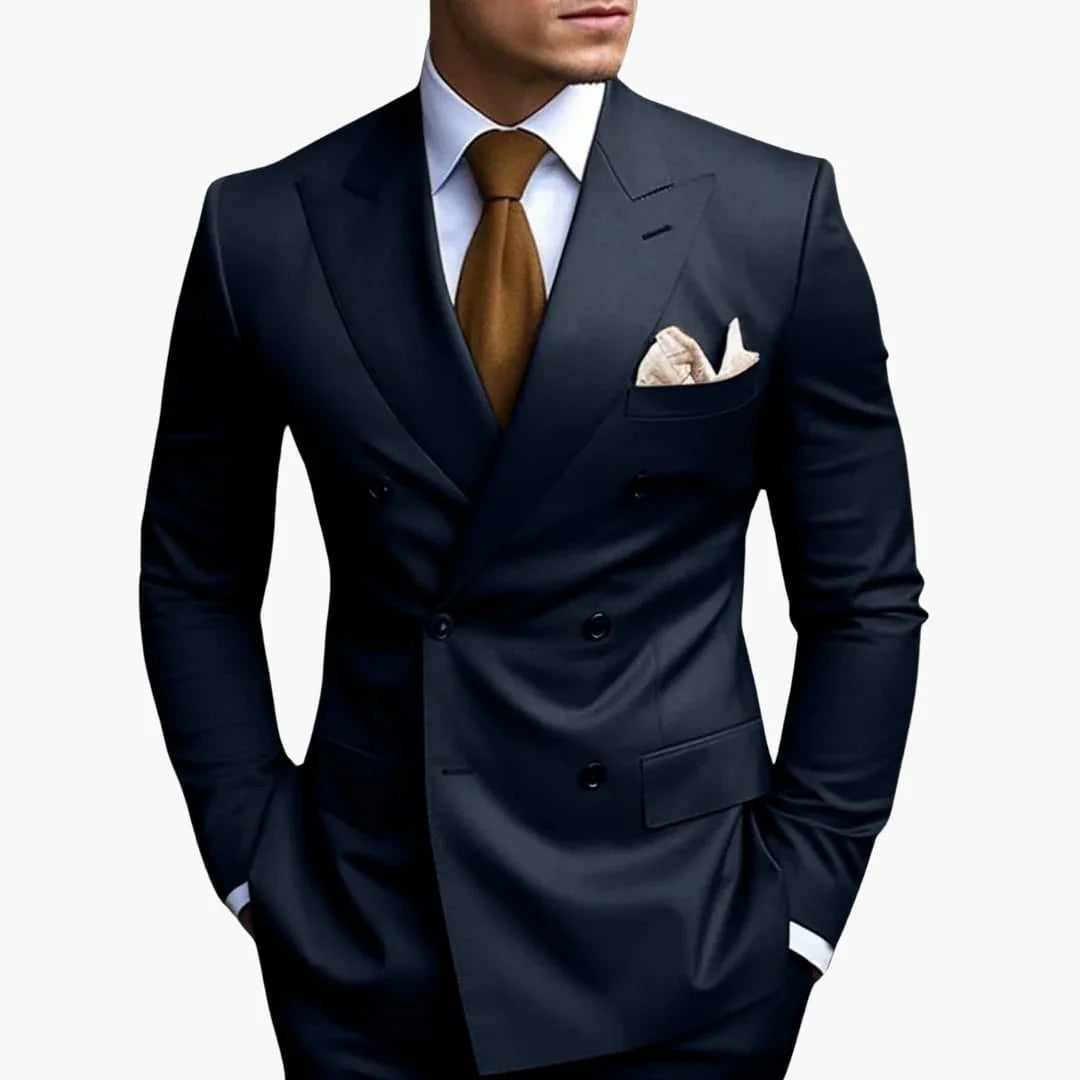 Men's Suit with Notched Lapel and Double-Breasted Design
