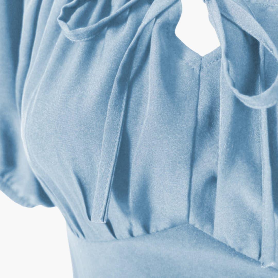 Womens Midi Dress with Puff Sleeves and Ruffled Hem
