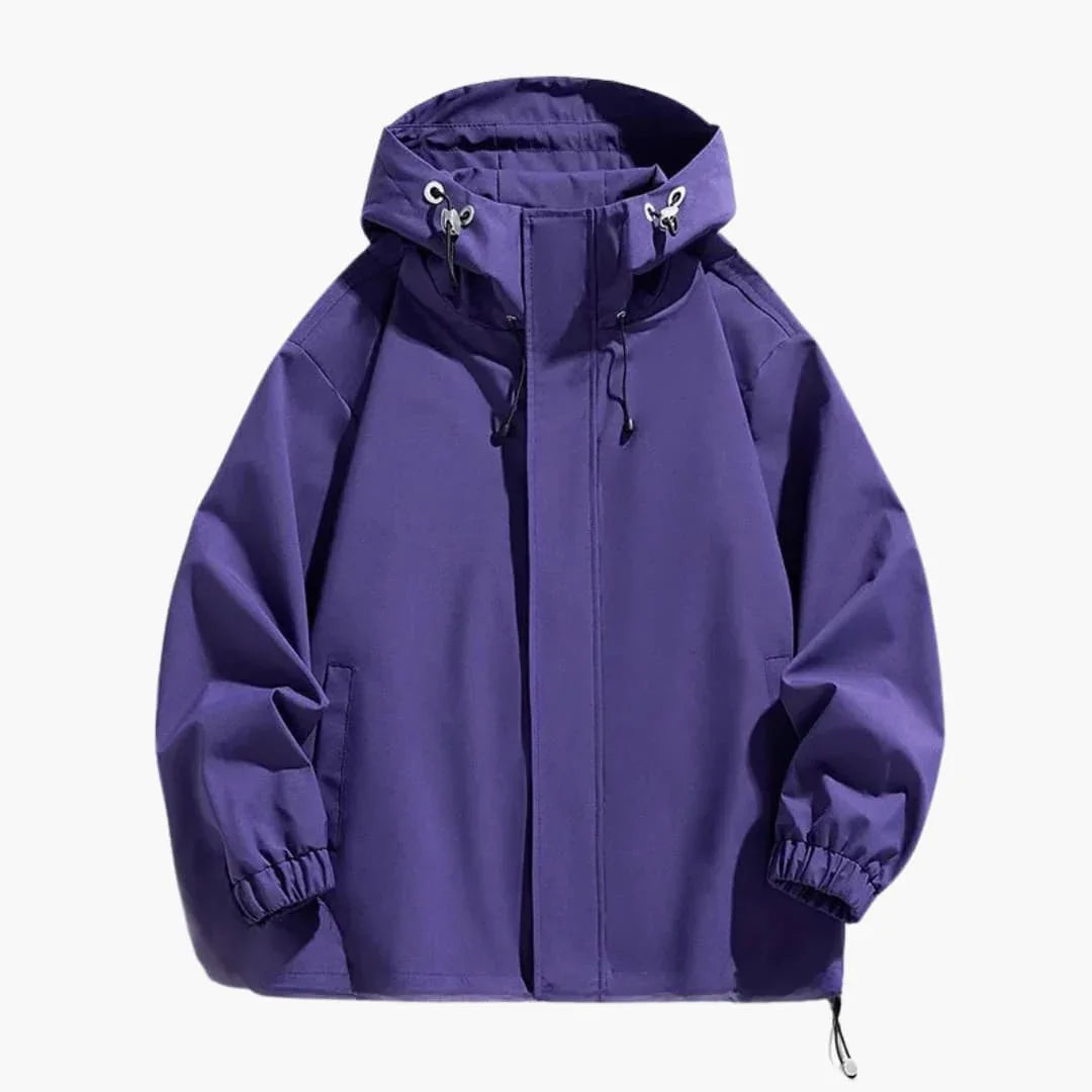 Men's Hooded Jacket with Zipper and Elastic Hem