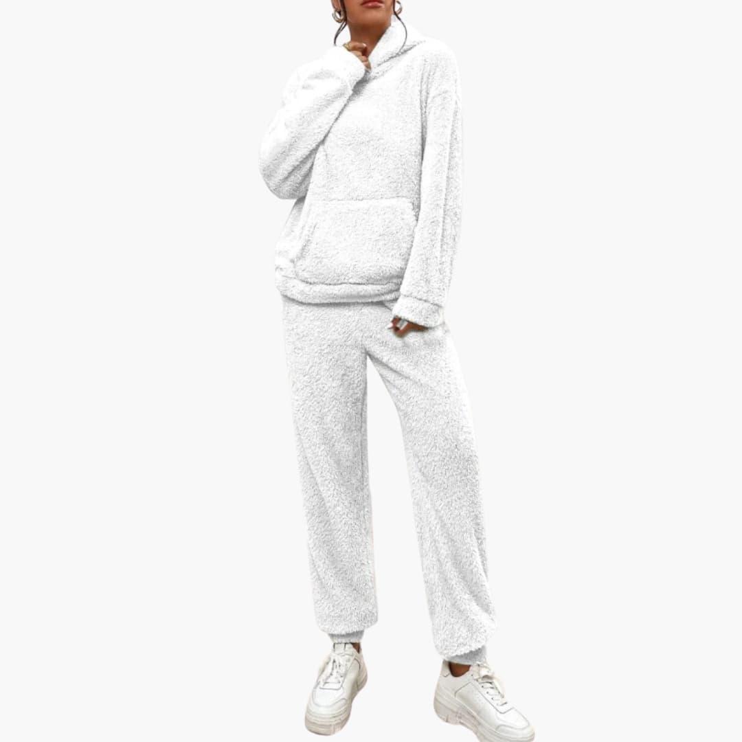 Women's Teddy Hoodie and Pants Set with Kangaroo Pocket