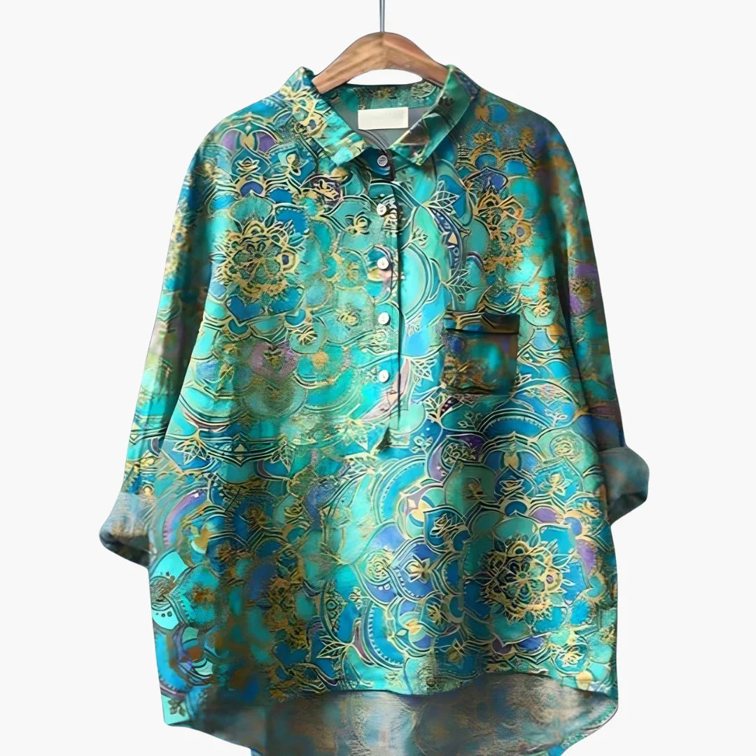 Long-sleeve summer blouse with floral print for women