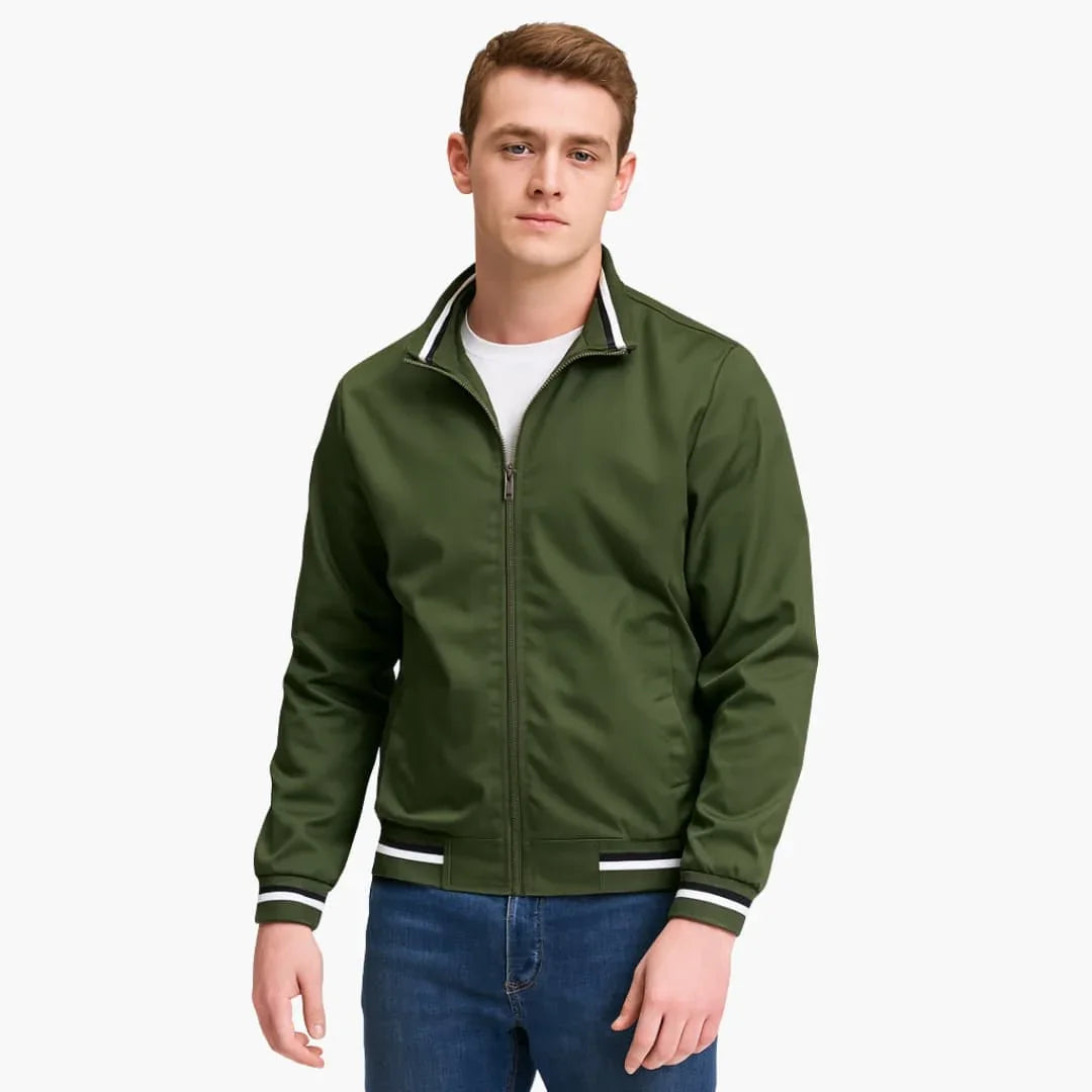 Bavane | Men's Bomber Jacket with Zipper and Striped Hem