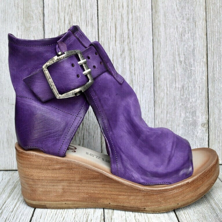 Womens Orthopedic Sandals with Wedge Sole and Buckle Closure