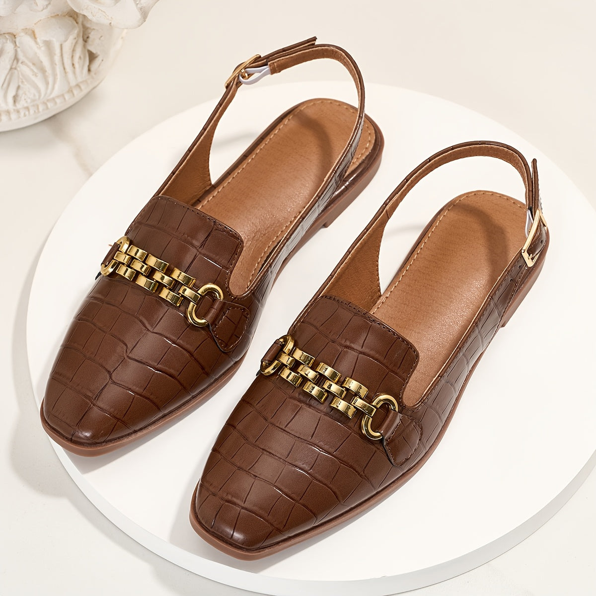 Women's Sandals with Buckle Closure and Square Toe