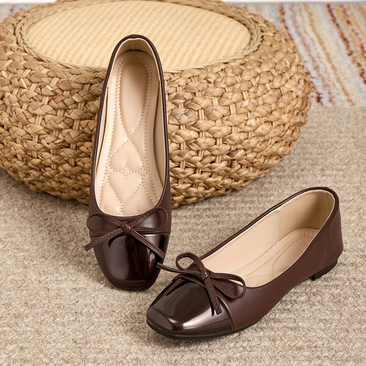 Women's Flat Shoes with Square Toe and Slip On