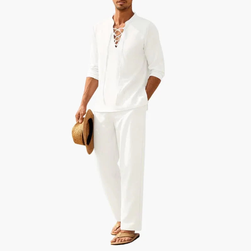 Bavane | Boho Two-Piece Set for Men - Summer Laced Shirt & Pants