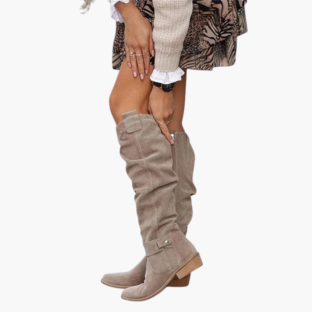 Bavane | Women's High Boots with Perforated Shaft and Zipper Closure