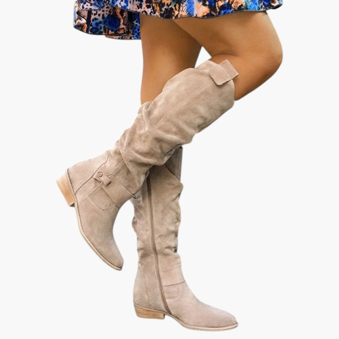 Women's Knee-High Boots with Zipper Closure and Block Heel