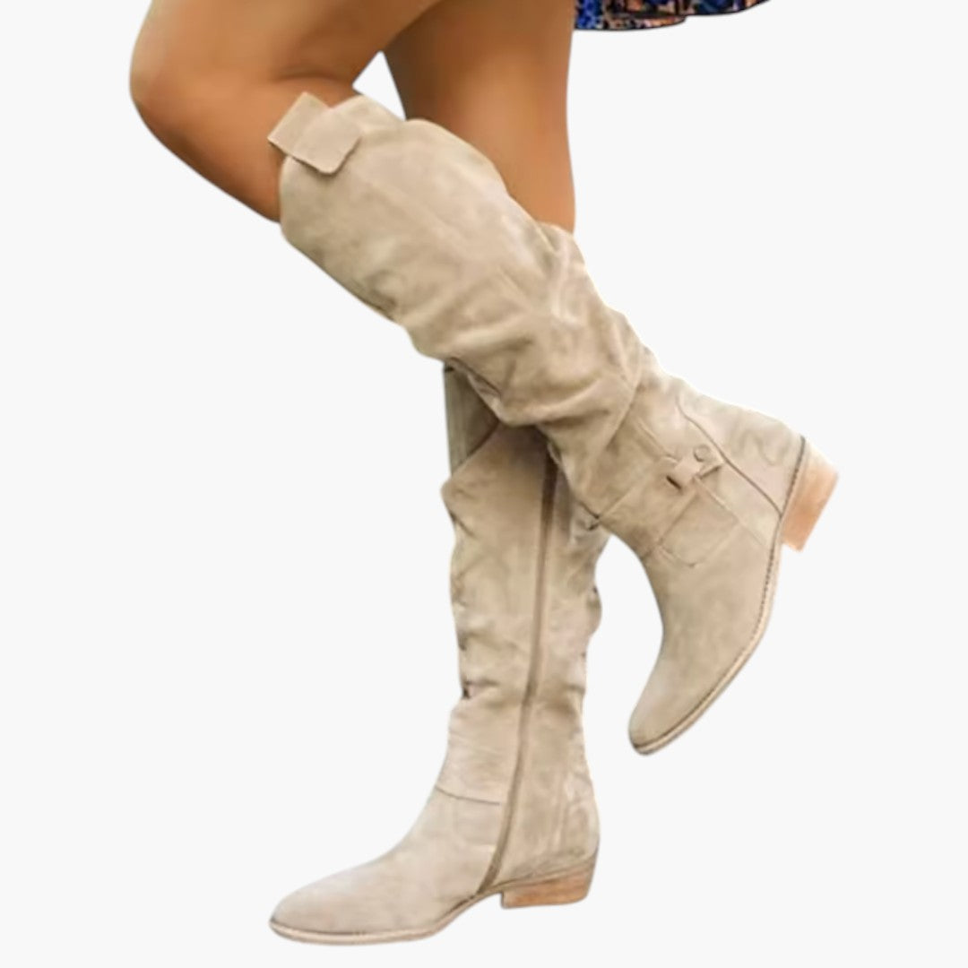 Women's Knee-High Boots with Zipper Closure and Block Heel