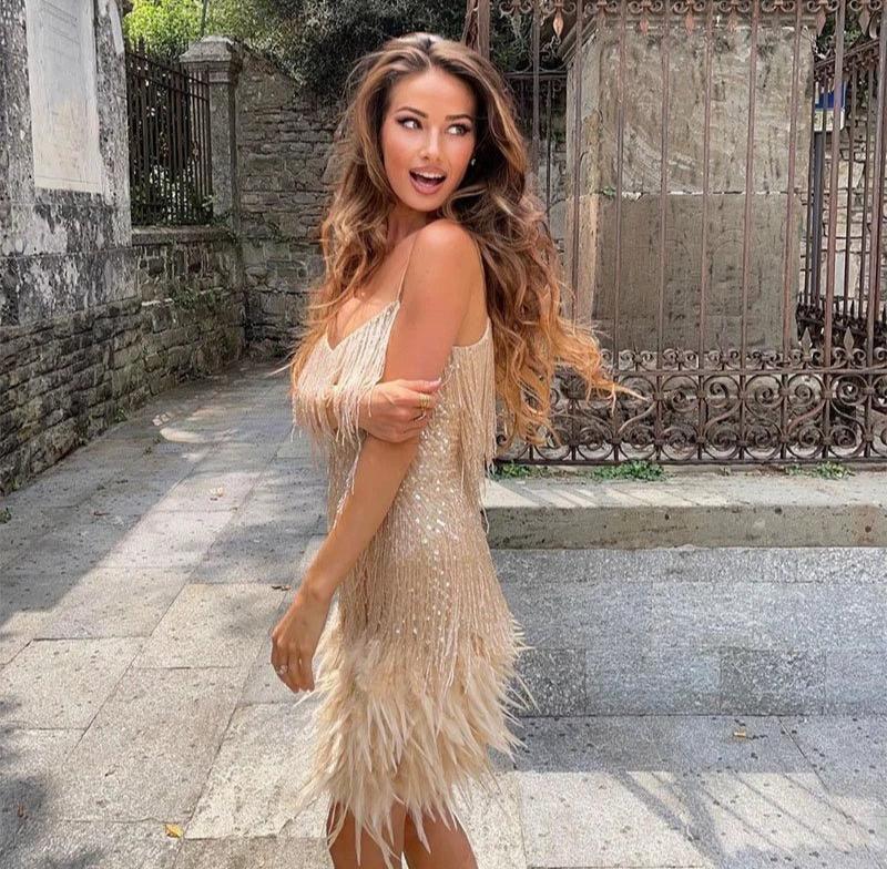 Women's Cocktail Dress | Sleeveless Fringe