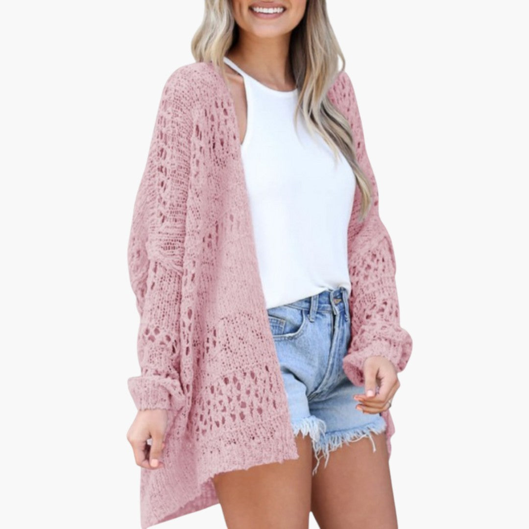Women's Cardigan with Open Front and Knitted Pattern