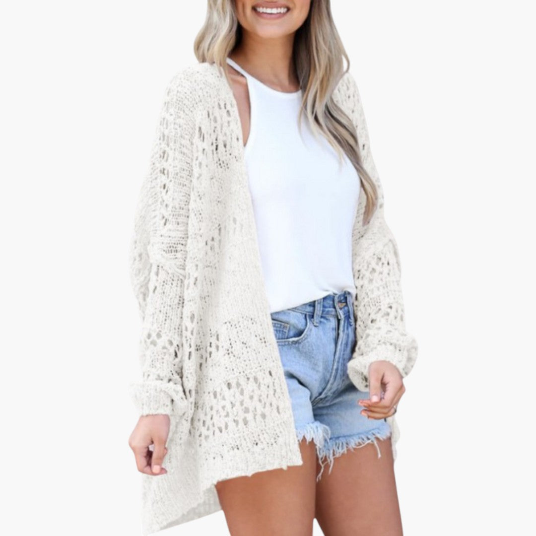 Women's Cardigan with Open Front and Knitted Pattern
