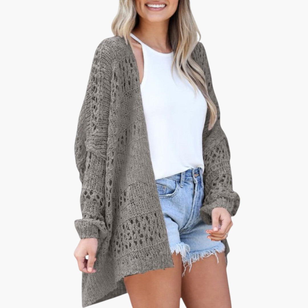 Women's Cardigan with Open Front and Knitted Pattern