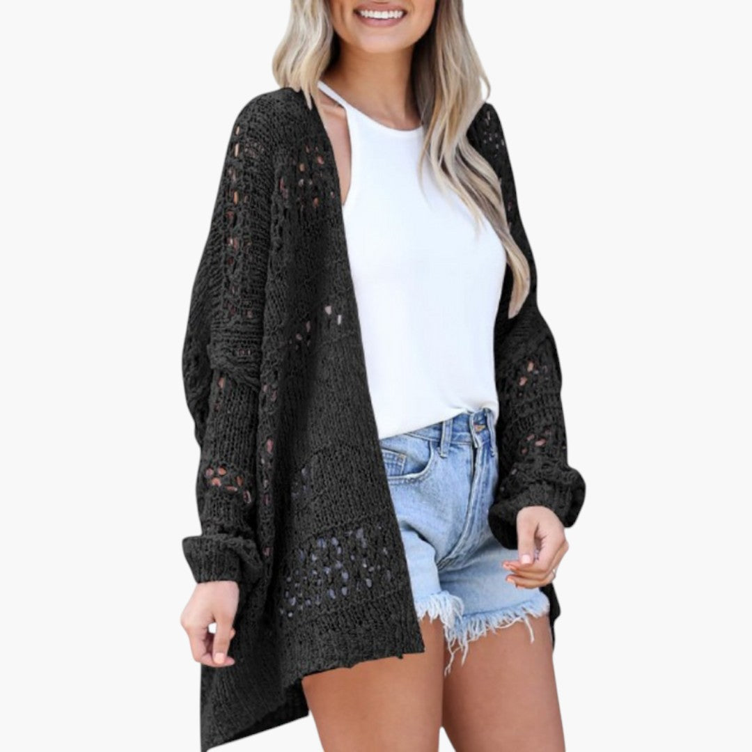 Women's Cardigan with Open Front and Knitted Pattern