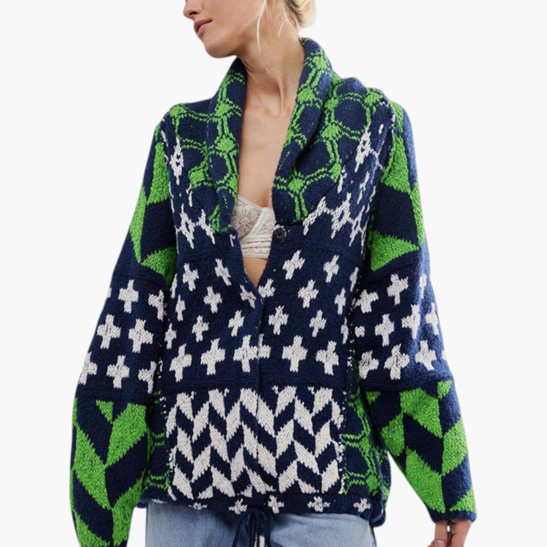Women's Oversized Cardigan with Button Closure and Long Sleeves