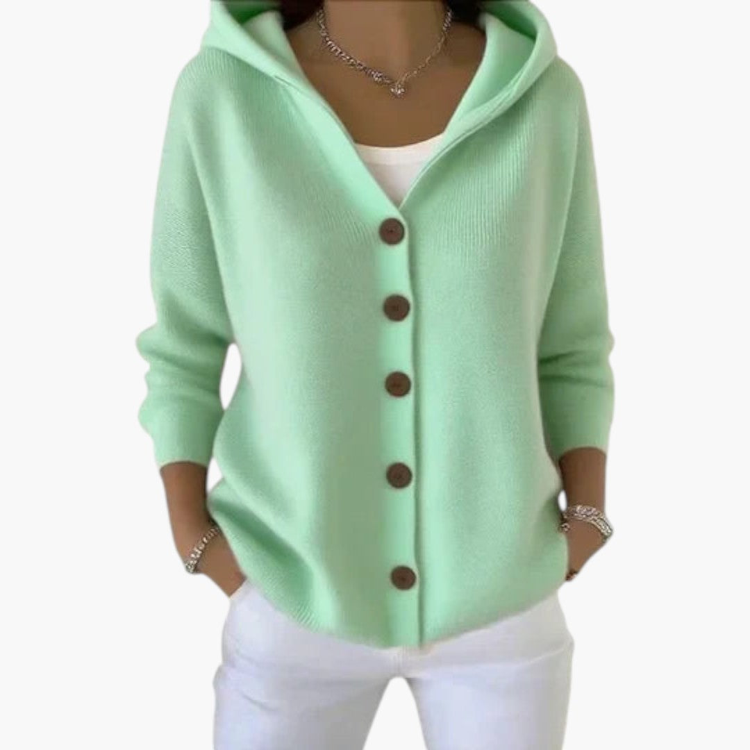 Women's Cardigan with Hood and Button Front Closure