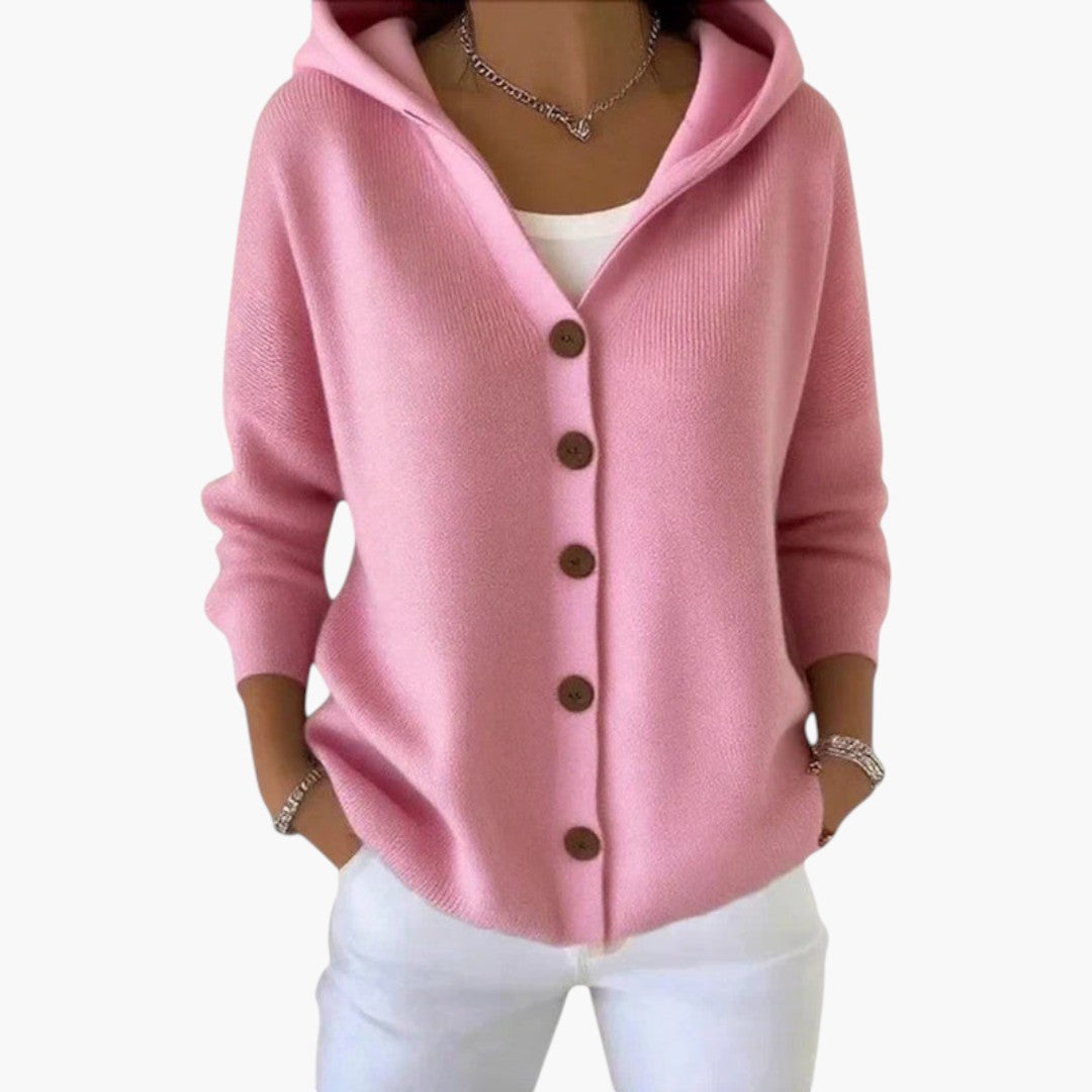 Women's Cardigan with Hood and Button Front Closure