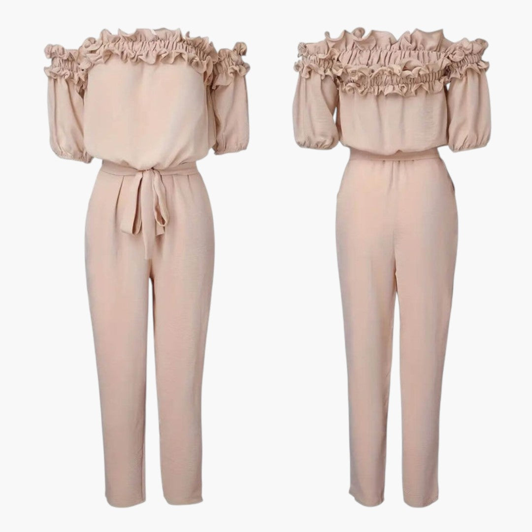 Women's Jumpsuit with Off-Shoulder Neckline and Tied Waist