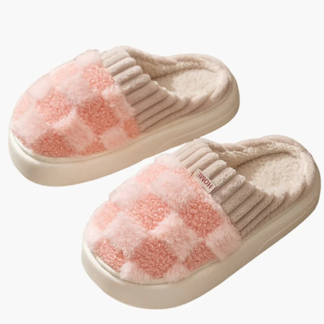 Bavane | Women's Slippers with Checkered Surface and Plush Lining