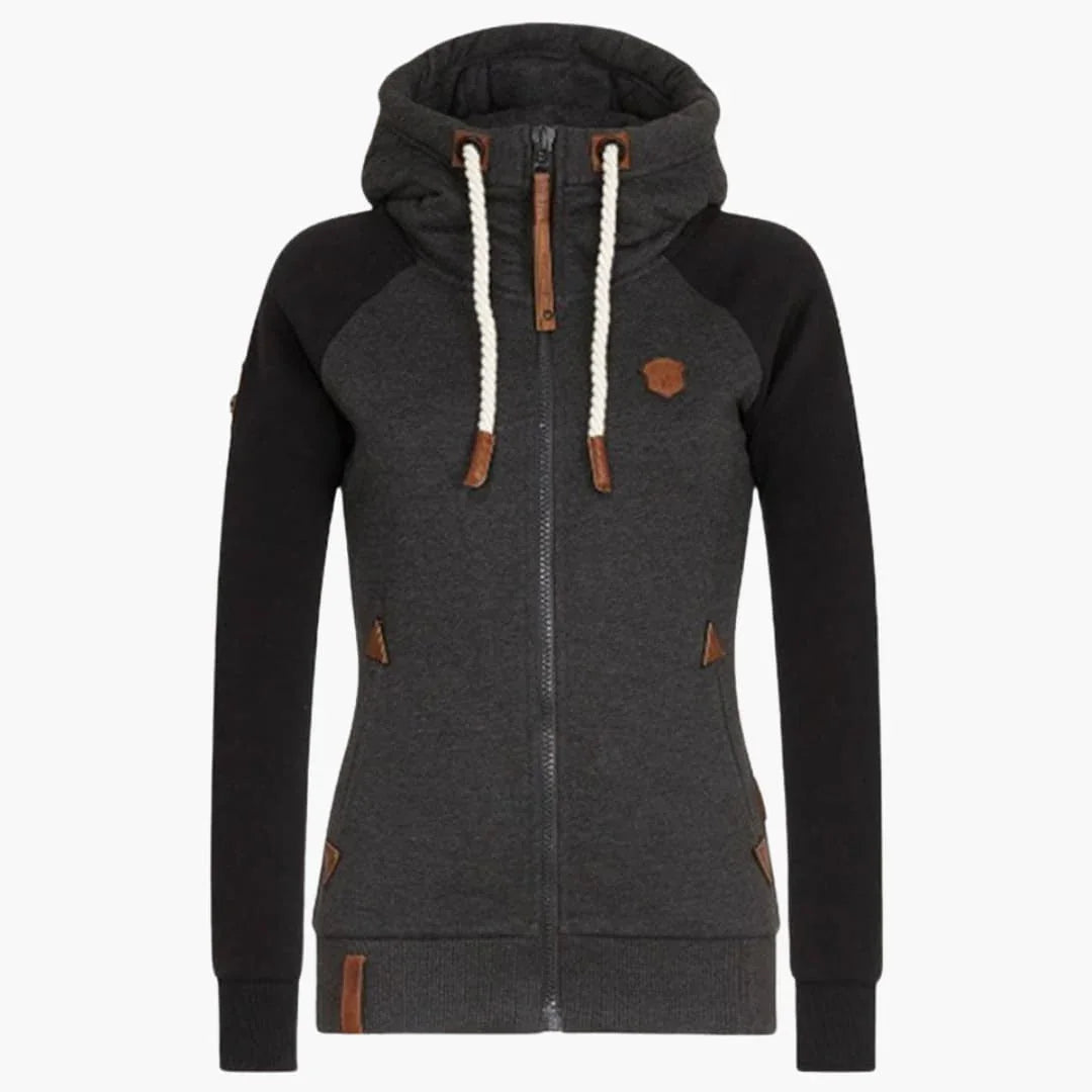 Women's Hooded Jacket with Zipper and Long Sleeves