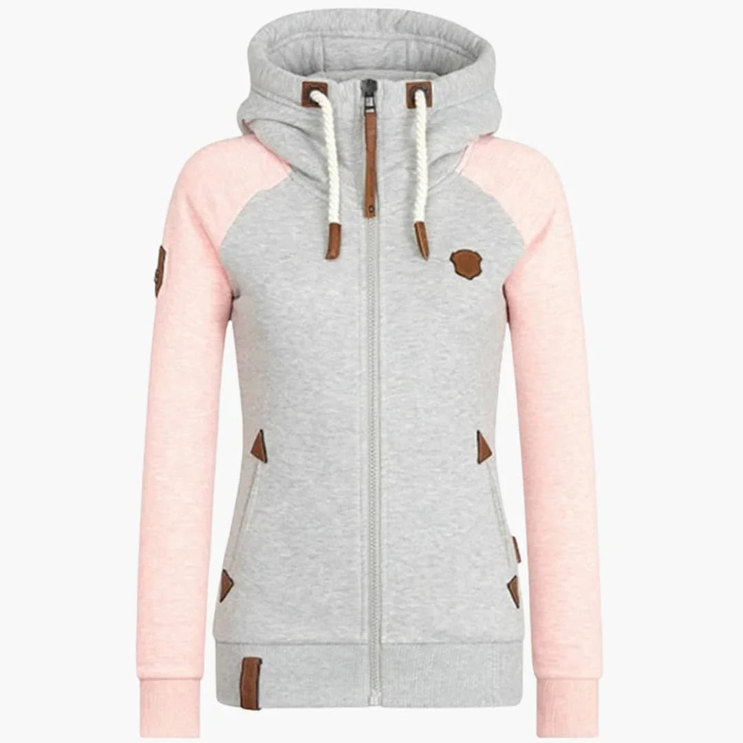 Women's Hooded Jacket with Zipper and Long Sleeves