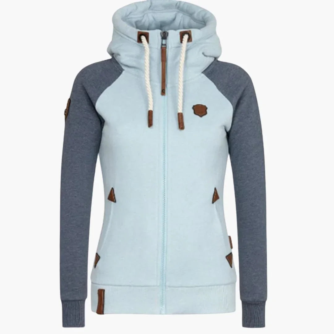 Women's Hooded Jacket with Zipper and Long Sleeves