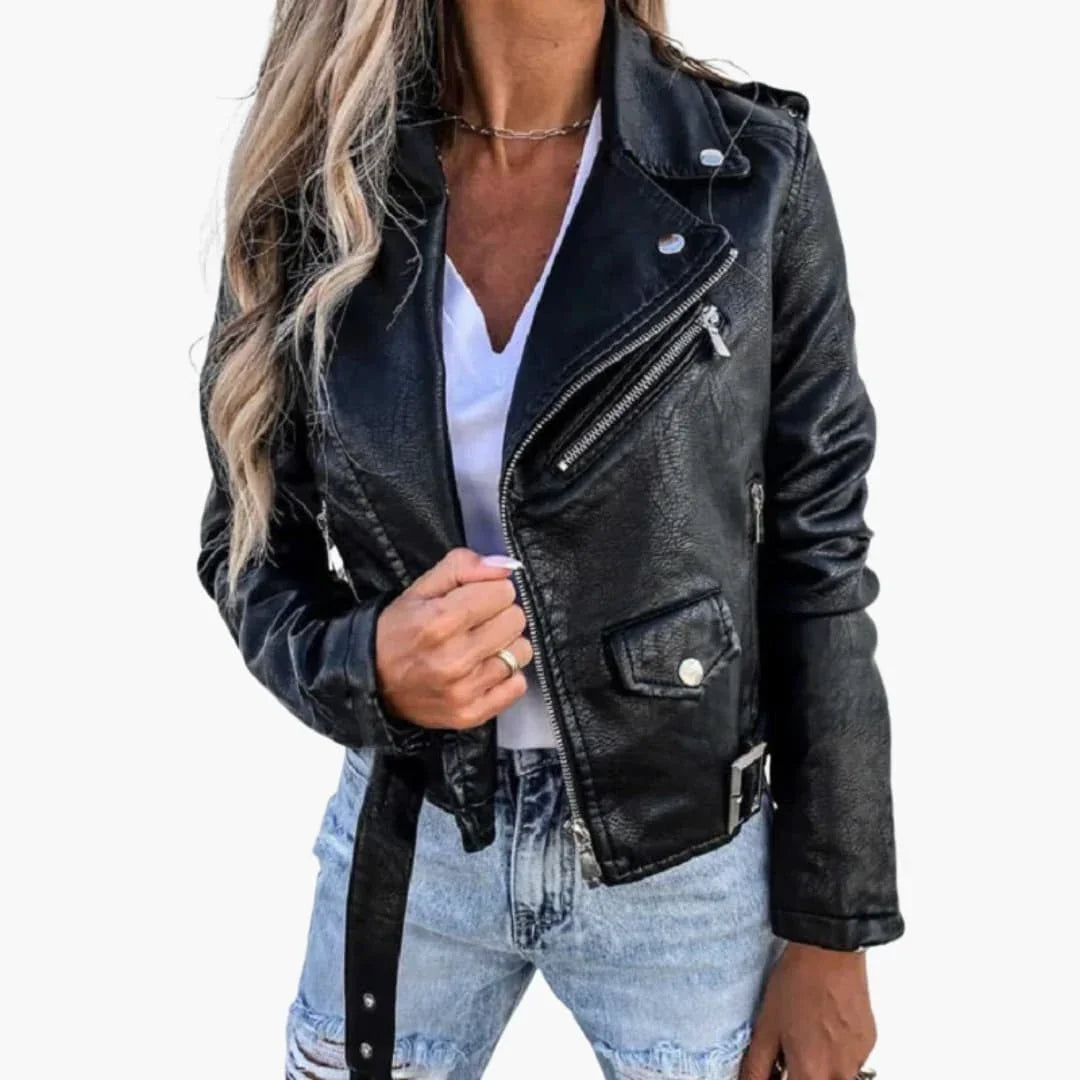 Bavane | Women's Biker Jacket with Lapel Collar and Zipper Pockets