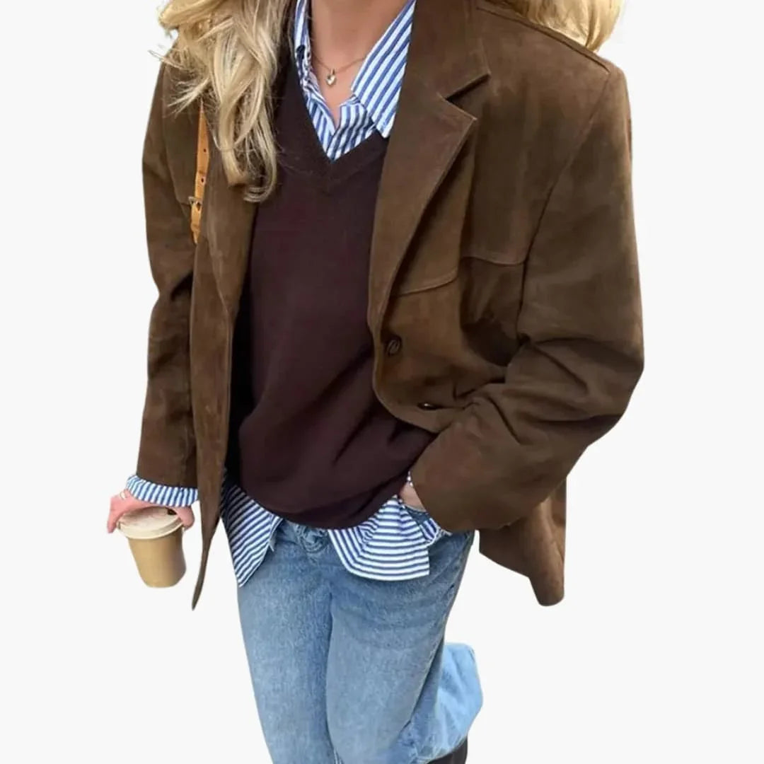 Women's Blazer with Button Closure and Side Pockets