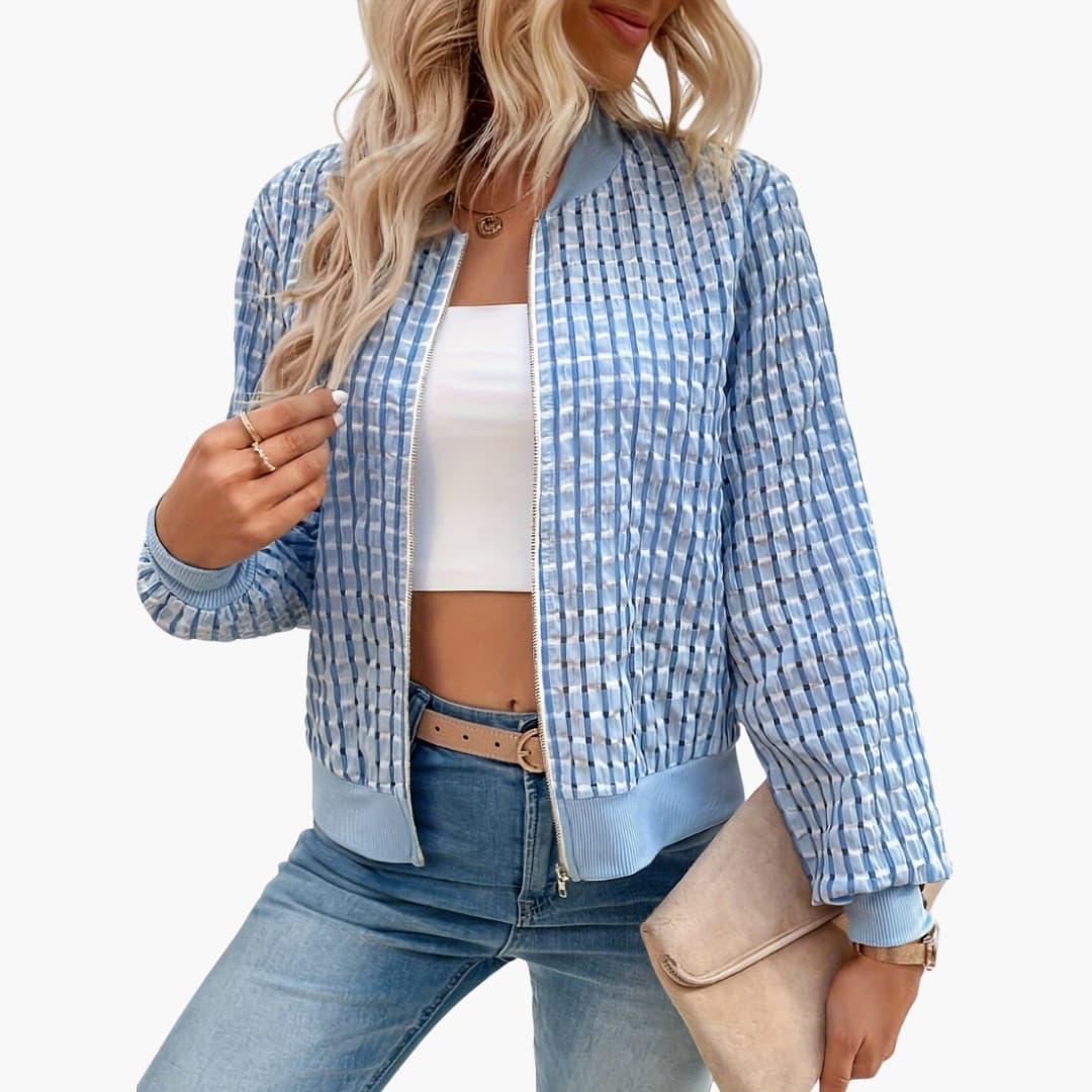 Women's Bomber Jacket with Zipper and Ribbed Cuffs
