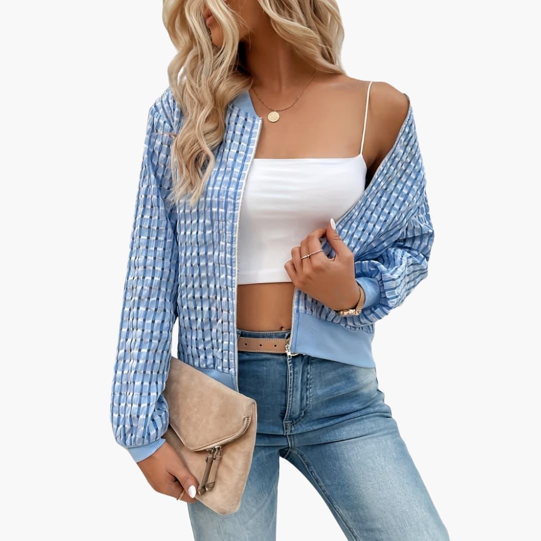 Women's Bomber Jacket with Zipper and Ribbed Cuffs