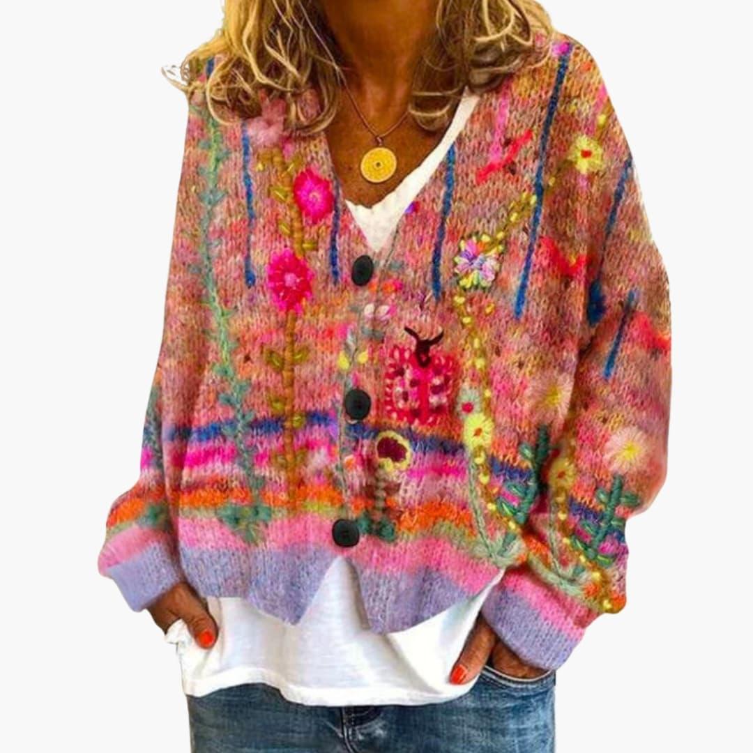 Women's Cardigan with V-Neck and Button Closure
