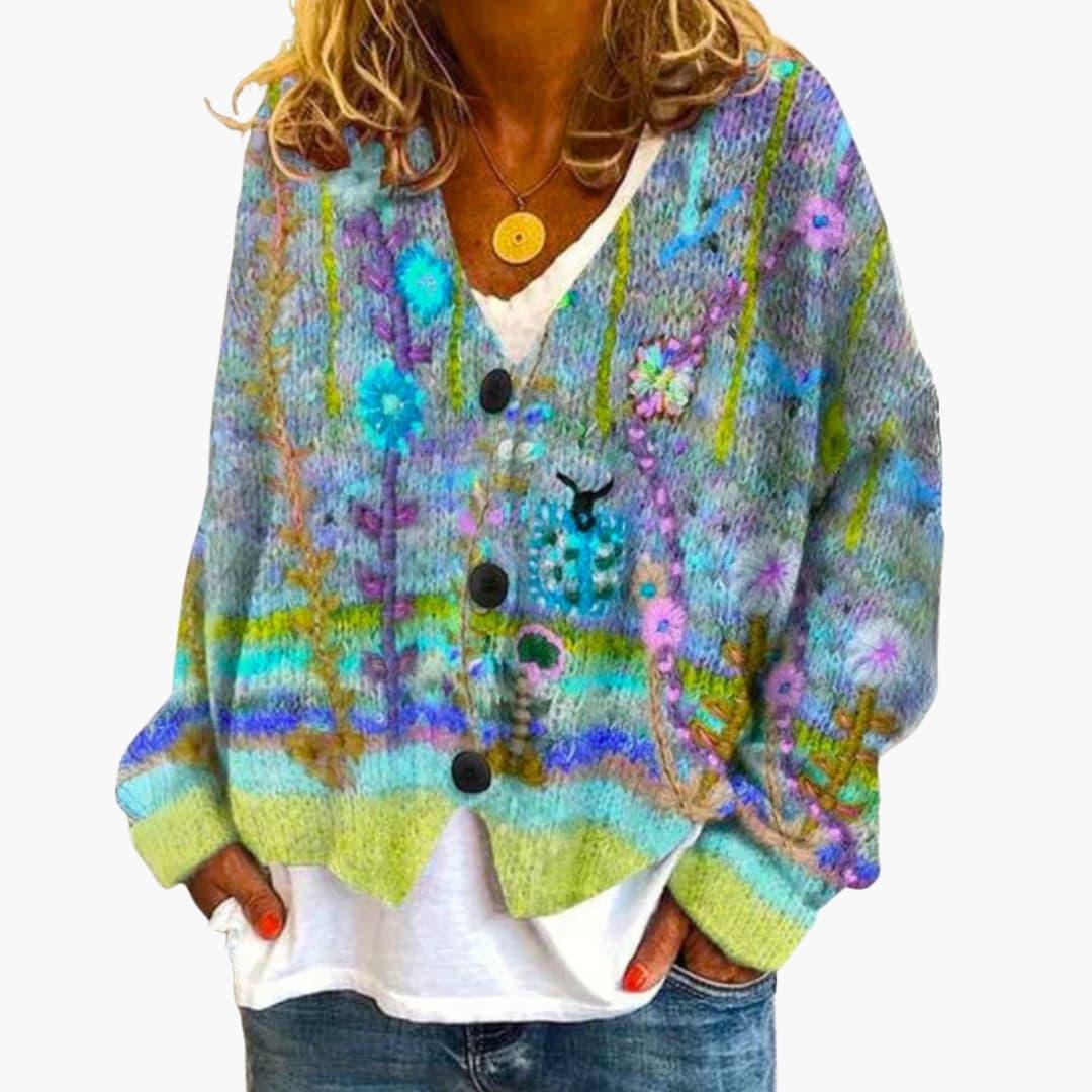 Women's Cardigan with V-Neck and Button Closure