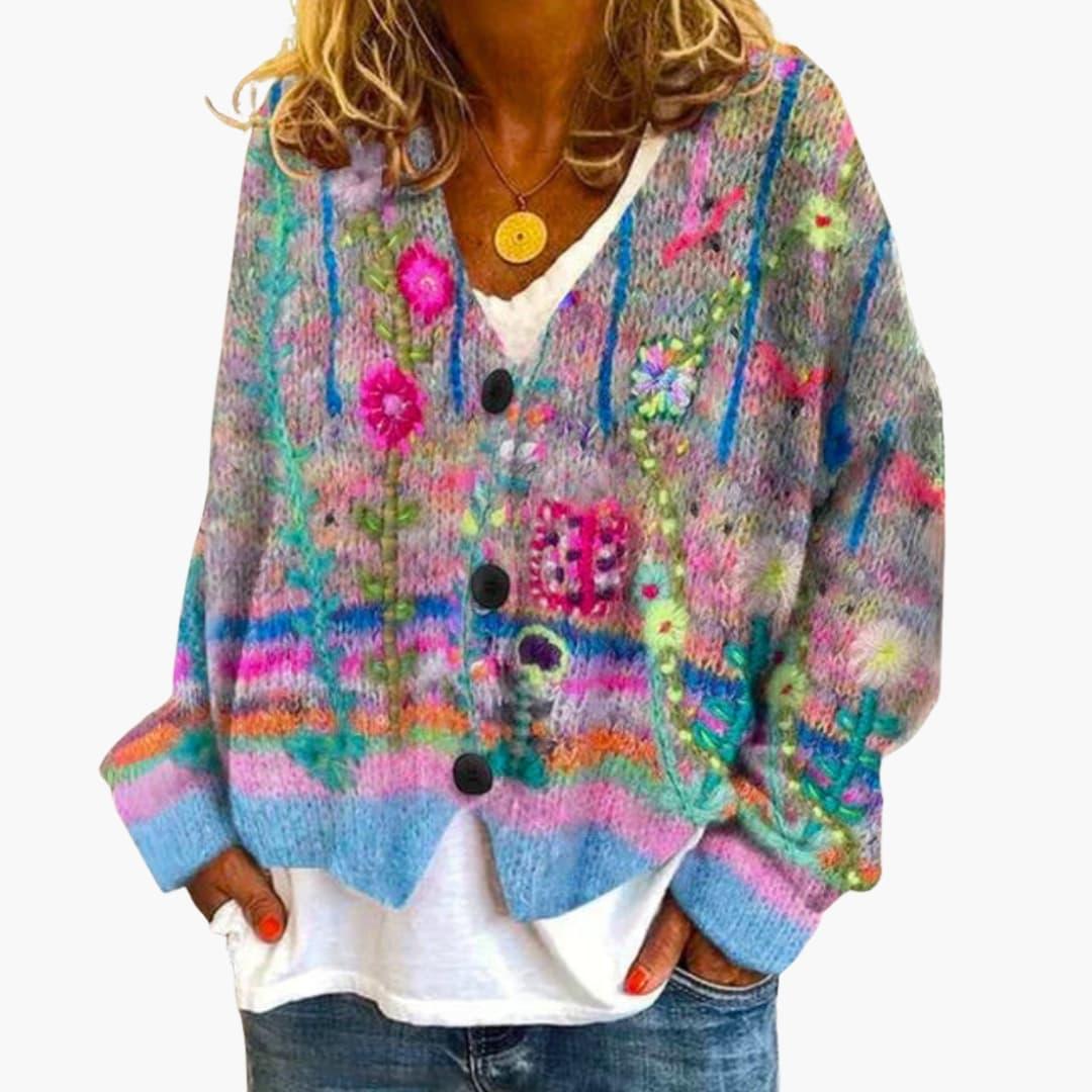 Women's Cardigan with V-Neck and Button Closure