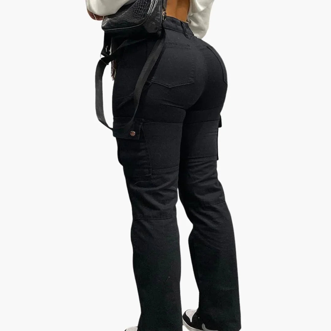 Women's High-Waisted Cargo Pants with Side Pockets