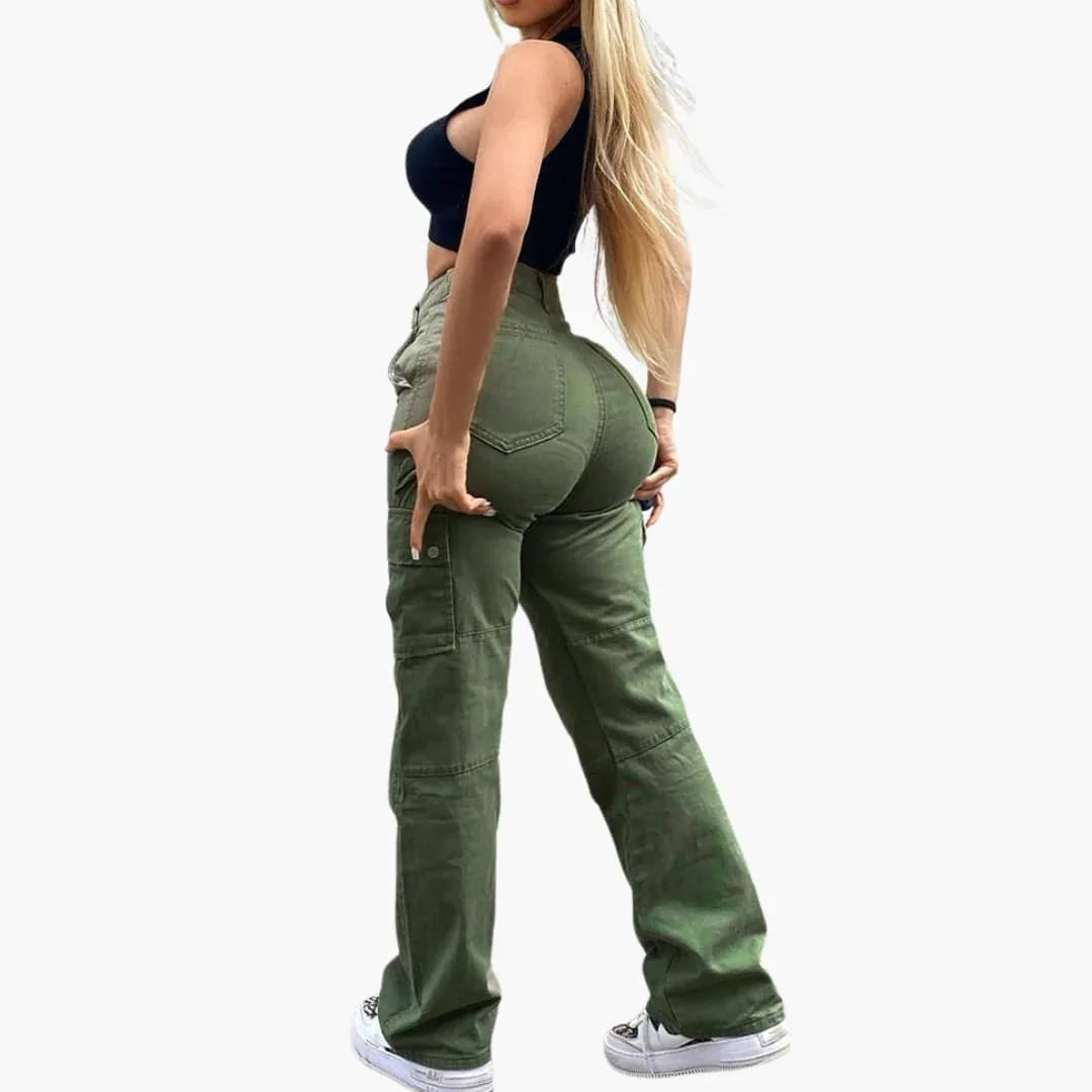Women's High-Waisted Cargo Pants with Side Pockets