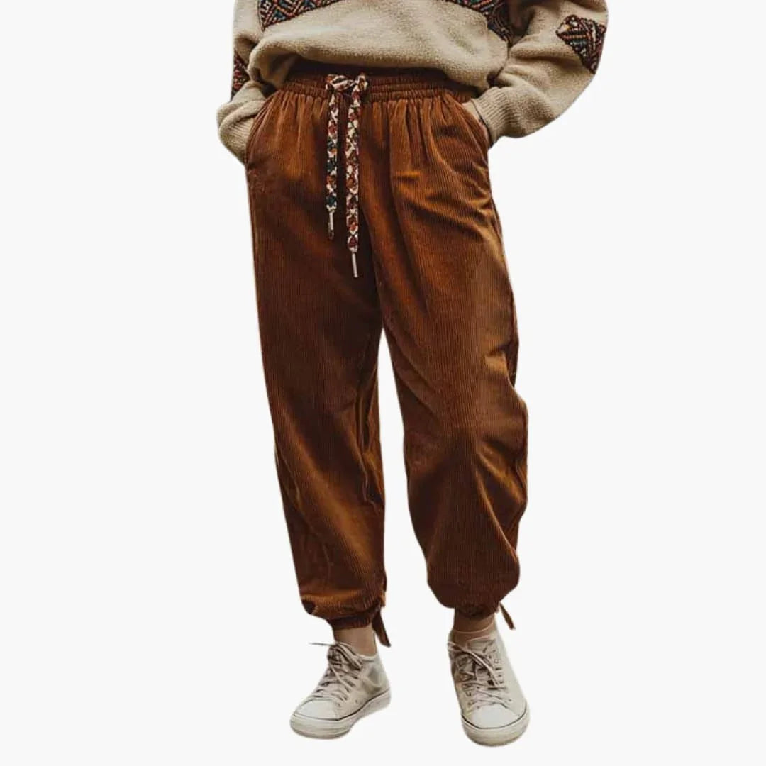 Bavane | Women's Corduroy Pants with Waistband and Side Pockets