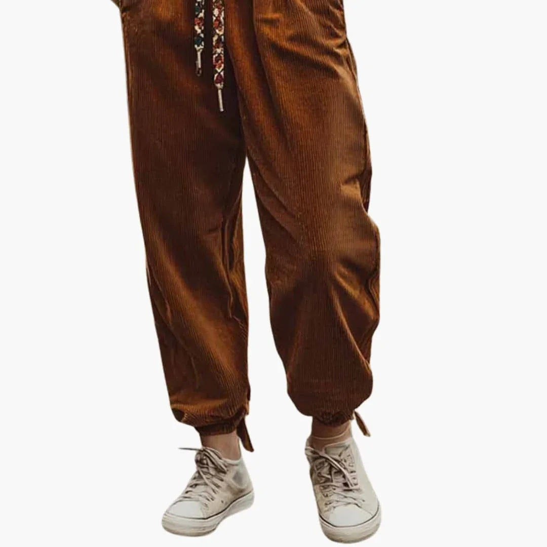 Women's Corduroy Pants with Waistband and Side Pockets