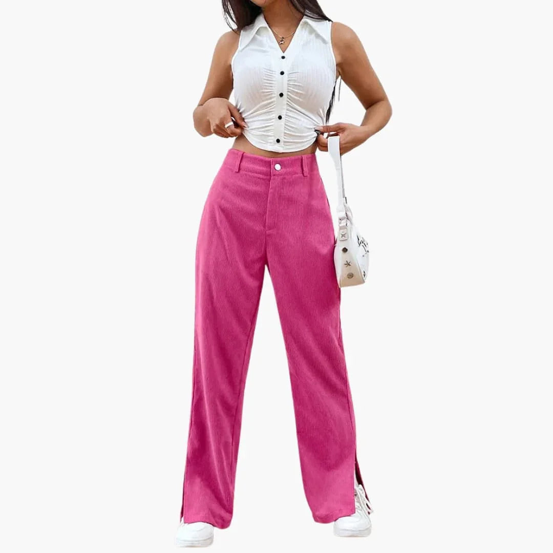 Bavane | Women's Corduroy Pants with Waistband and Wide Legs