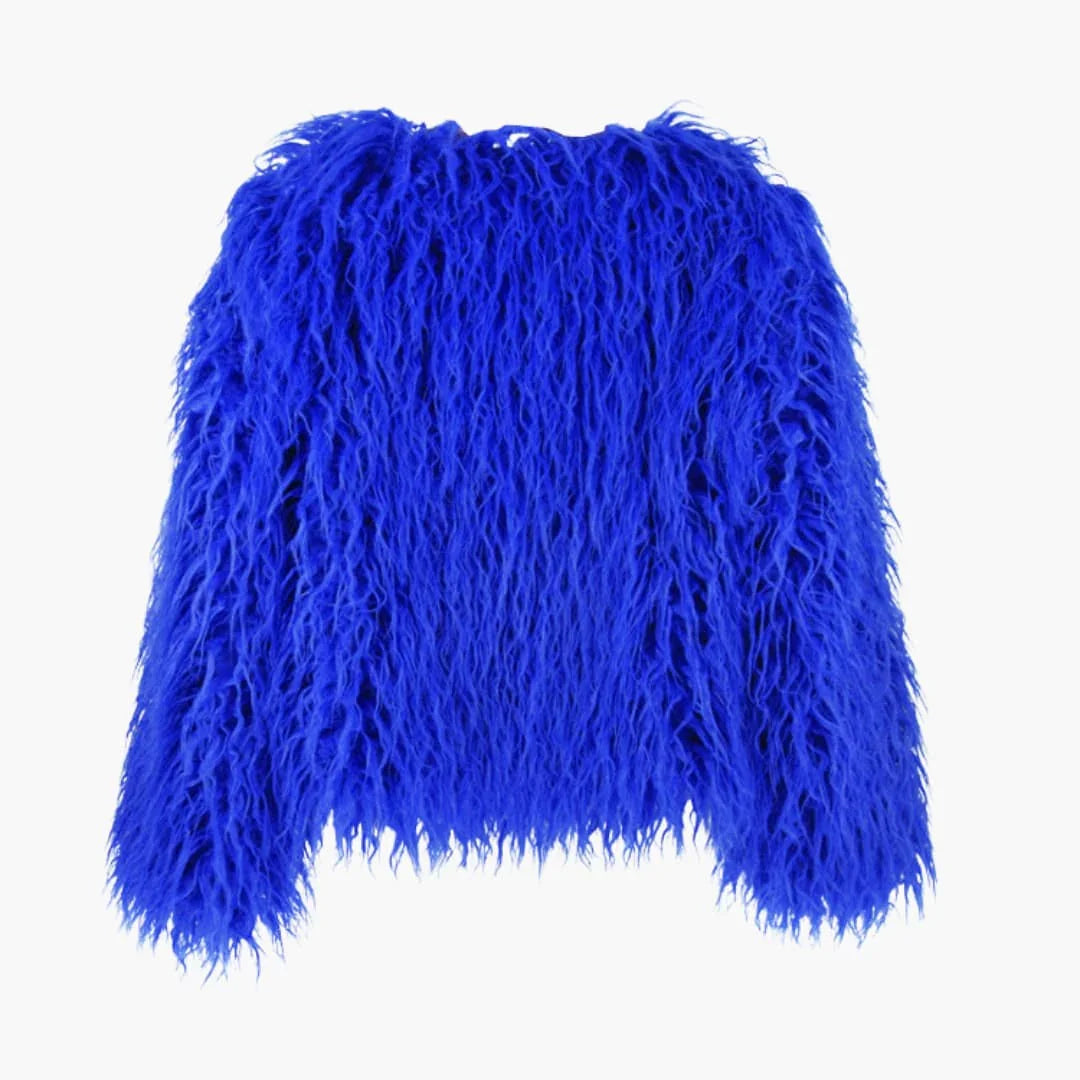 Women's Faux Fur Coat with Long Sleeves and Textured Finish