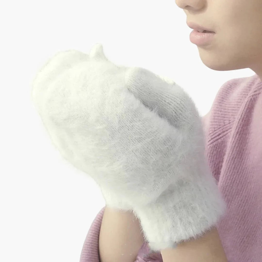 Bavane | Women's Fingerless Gloves with Faux Fur Trim and Rib Knit