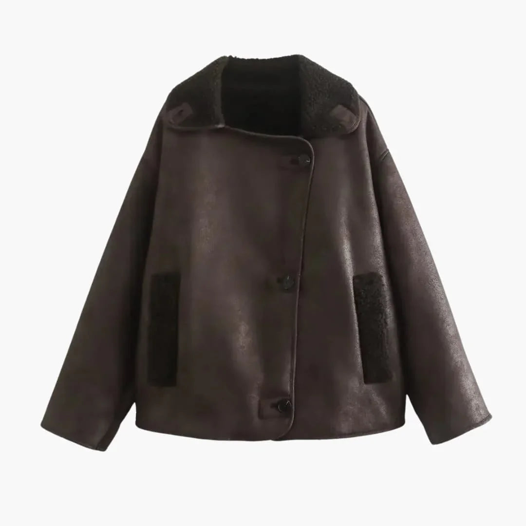 Bavane | Women's Fleece Jacket with Lapel Collar and Front Pockets