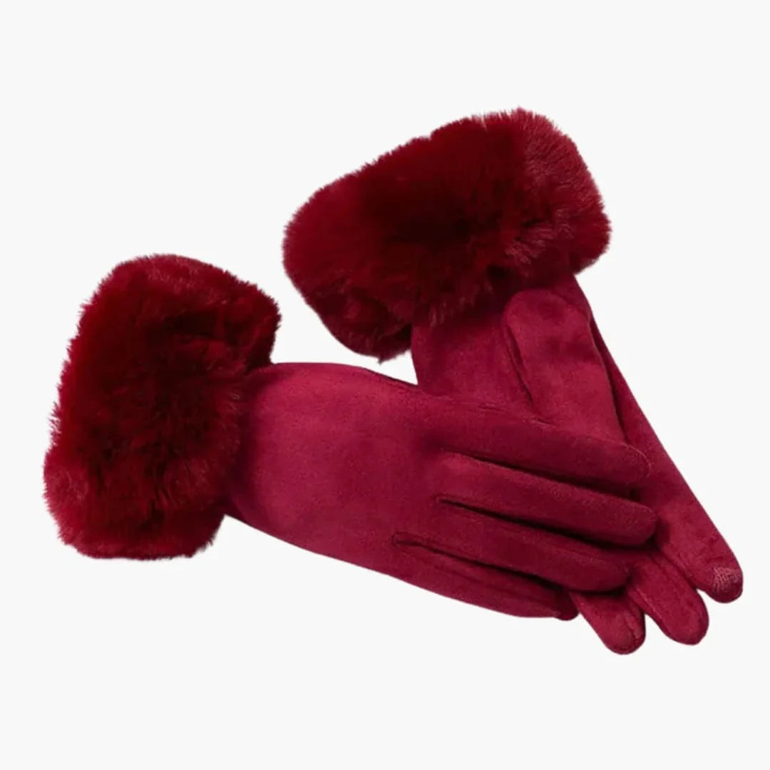 Bavane | Women's Gloves with Suede Look, Faux Fur Trim, and Touchscreen Tips