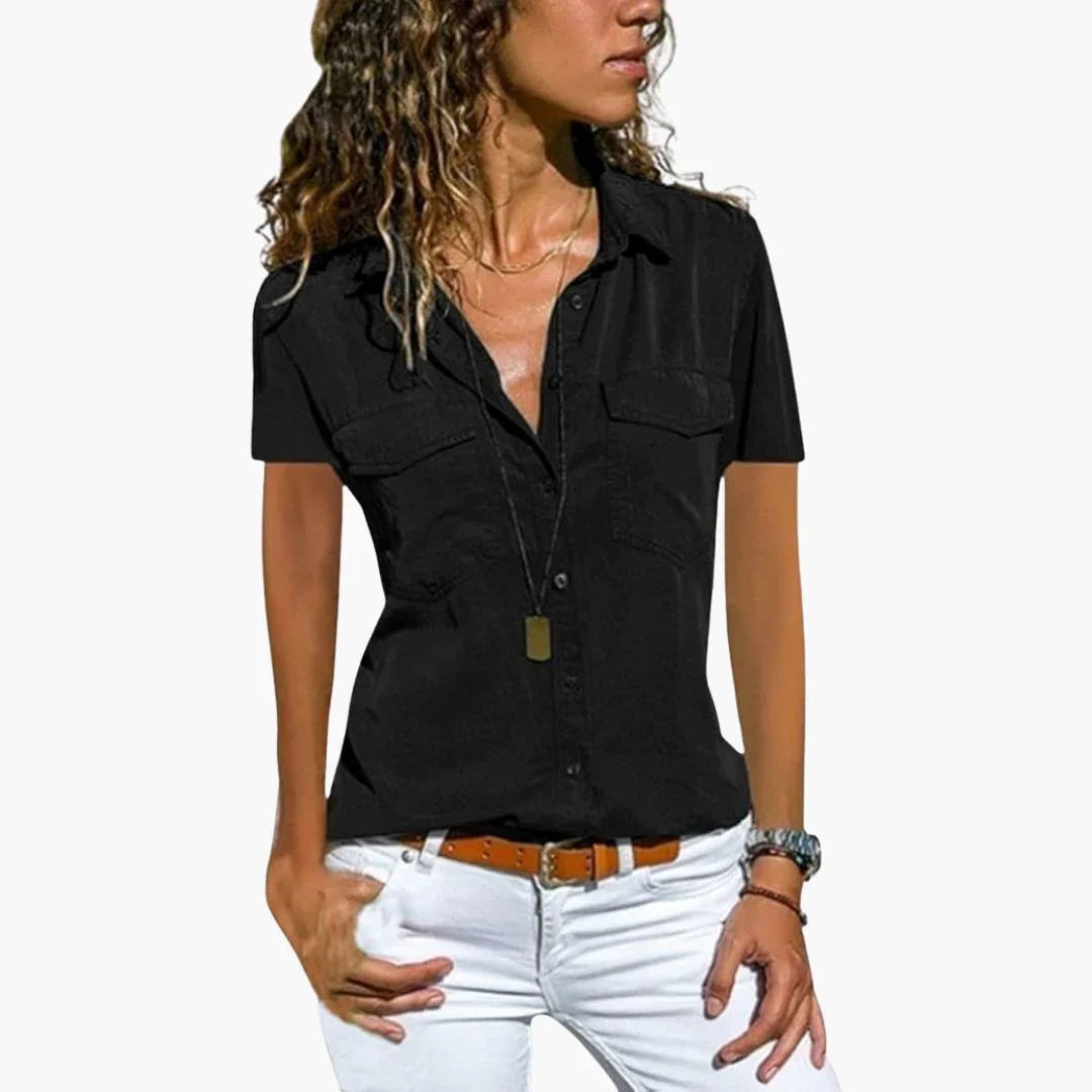 Bavane | Women's Shirt with Button Placket Short Sleeve Summer Blouse