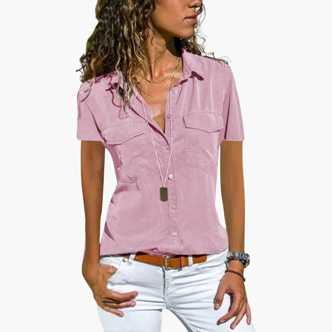 Women's Shirt with Button Placket Short Sleeve Summer Blouse