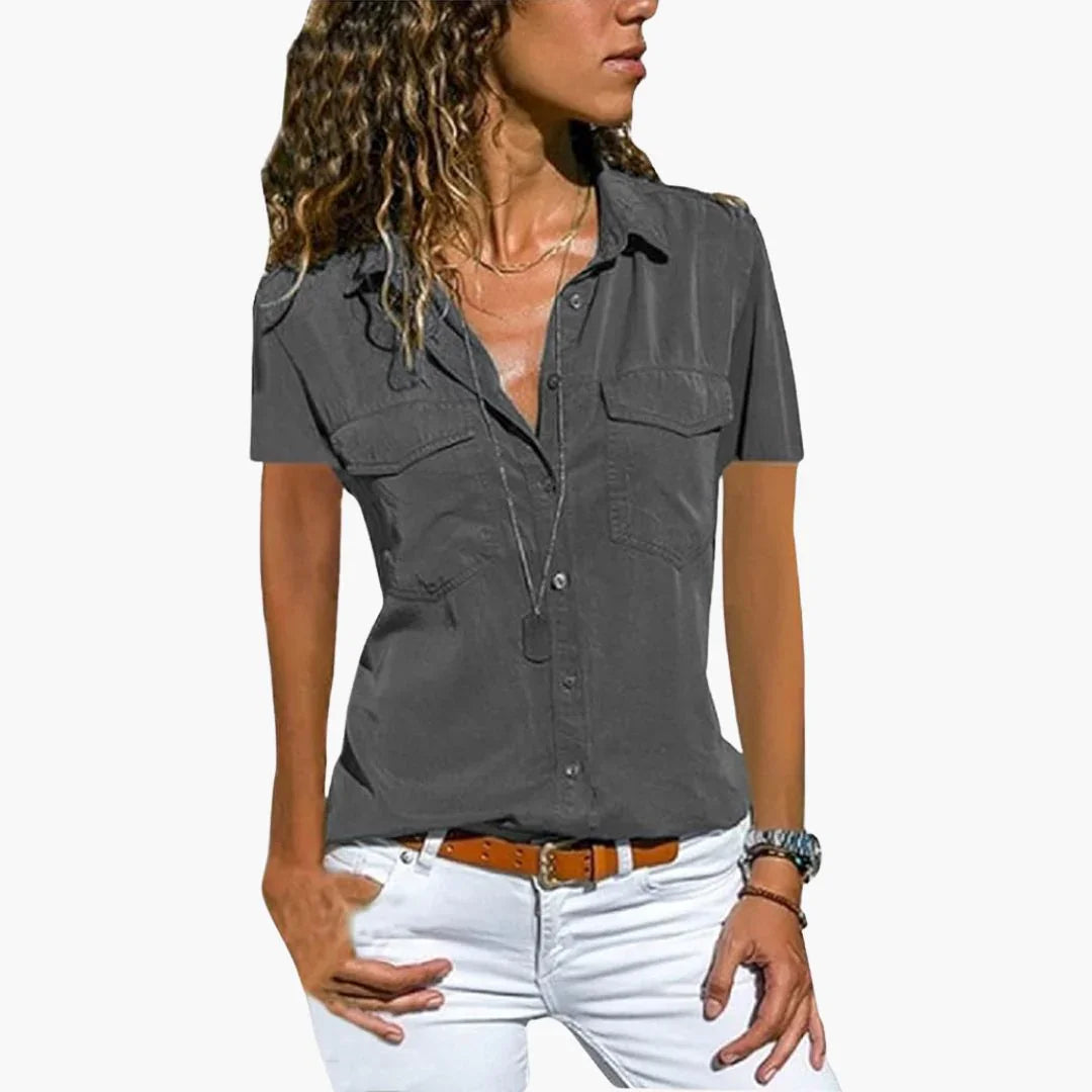 Women's Shirt with Button Placket Short Sleeve Summer Blouse