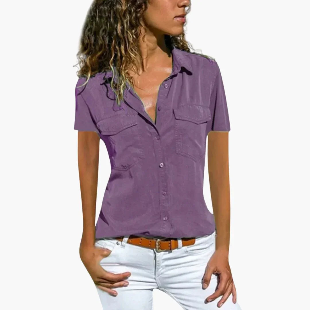 Women's Shirt with Button Placket Short Sleeve Summer Blouse