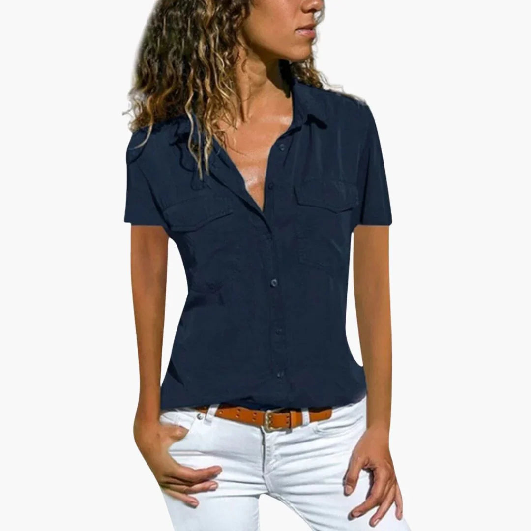 Women's Shirt with Button Placket Short Sleeve Summer Blouse