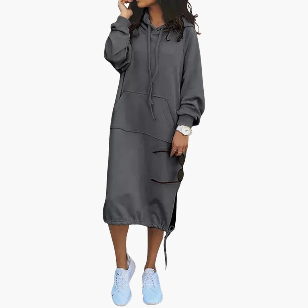 Women's Hoodie Dress with Drawstring Hem and Kangaroo Pocket