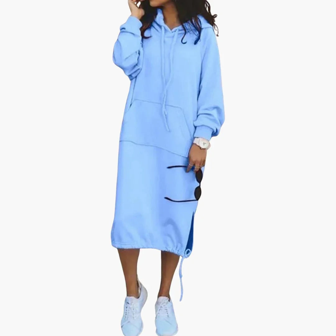 Women's Hoodie Dress with Drawstring Hem and Kangaroo Pocket