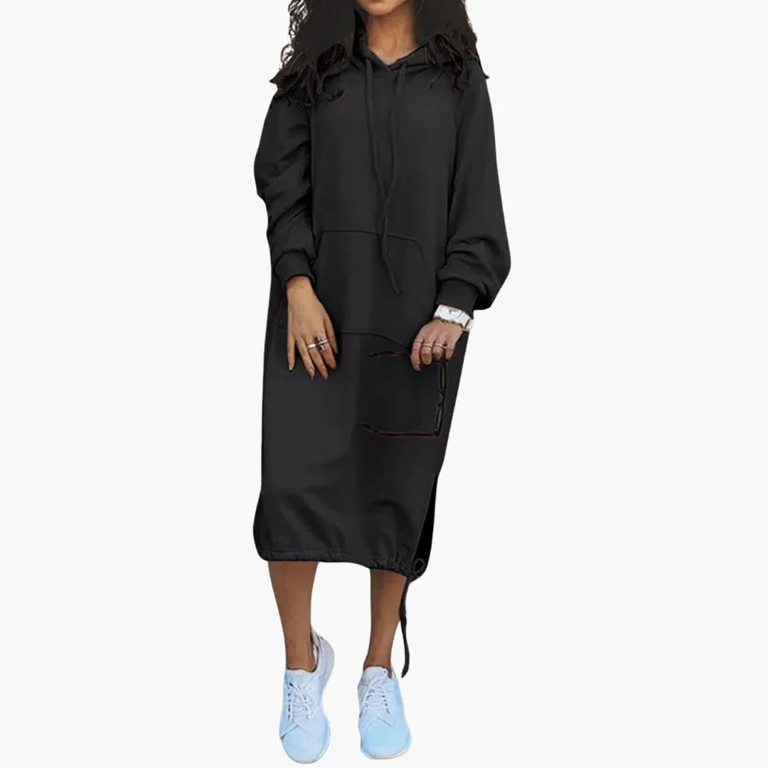 Women's Hoodie Dress with Drawstring Hem and Kangaroo Pocket